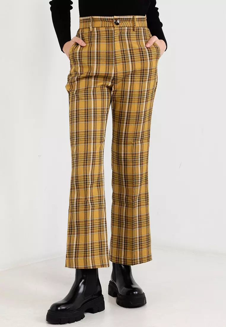 Flared Trousers Black And Yellow Checkered Trousers Flared