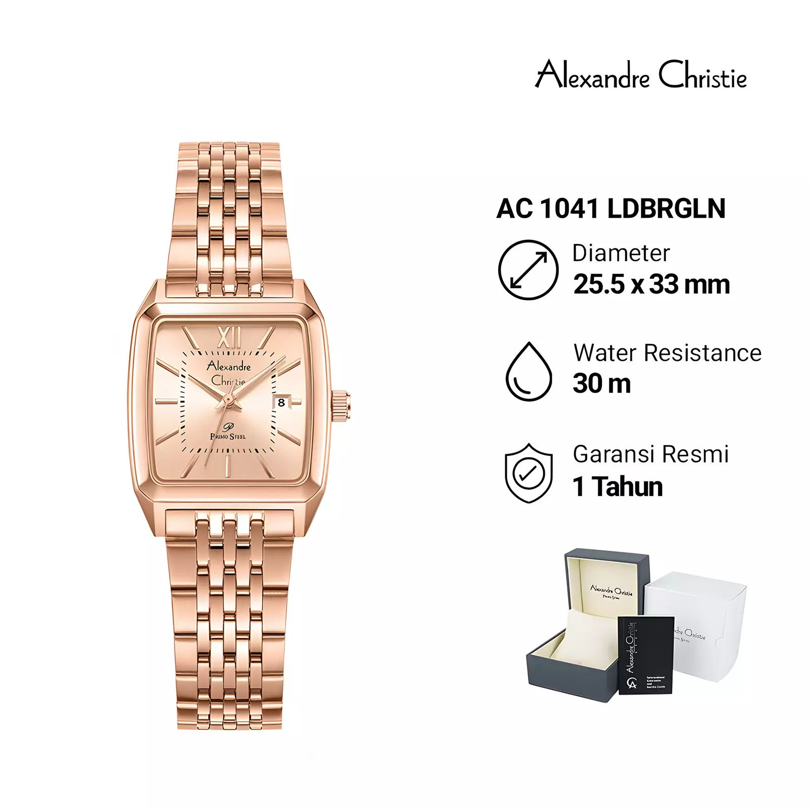 Alexandre Christie Primo Series - Jam Tangan Analog Wanita - Rosegold - Stainless Steel - 1041 LDBRGLN