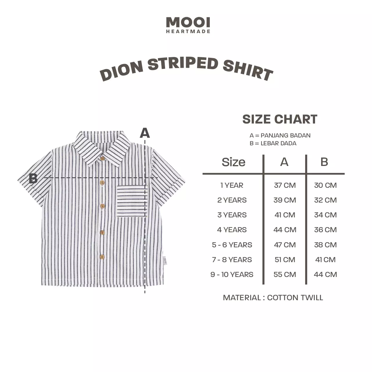 Mooi Kemeja Anak Laki-laki Kemeja Katun Motif Dion Striped Shirt - Grey
