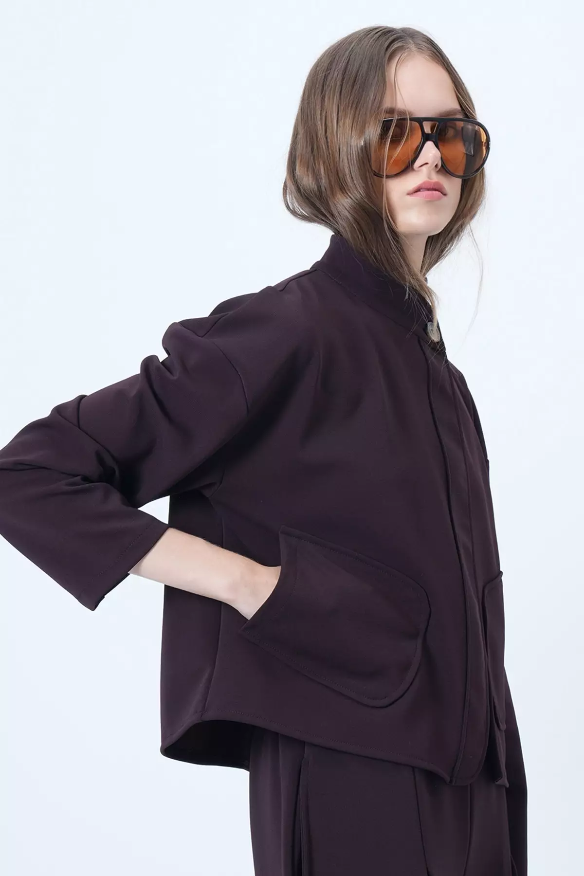 Women'S Plum Judge Collar Poncho Jacket With Pocket Alc-X14421