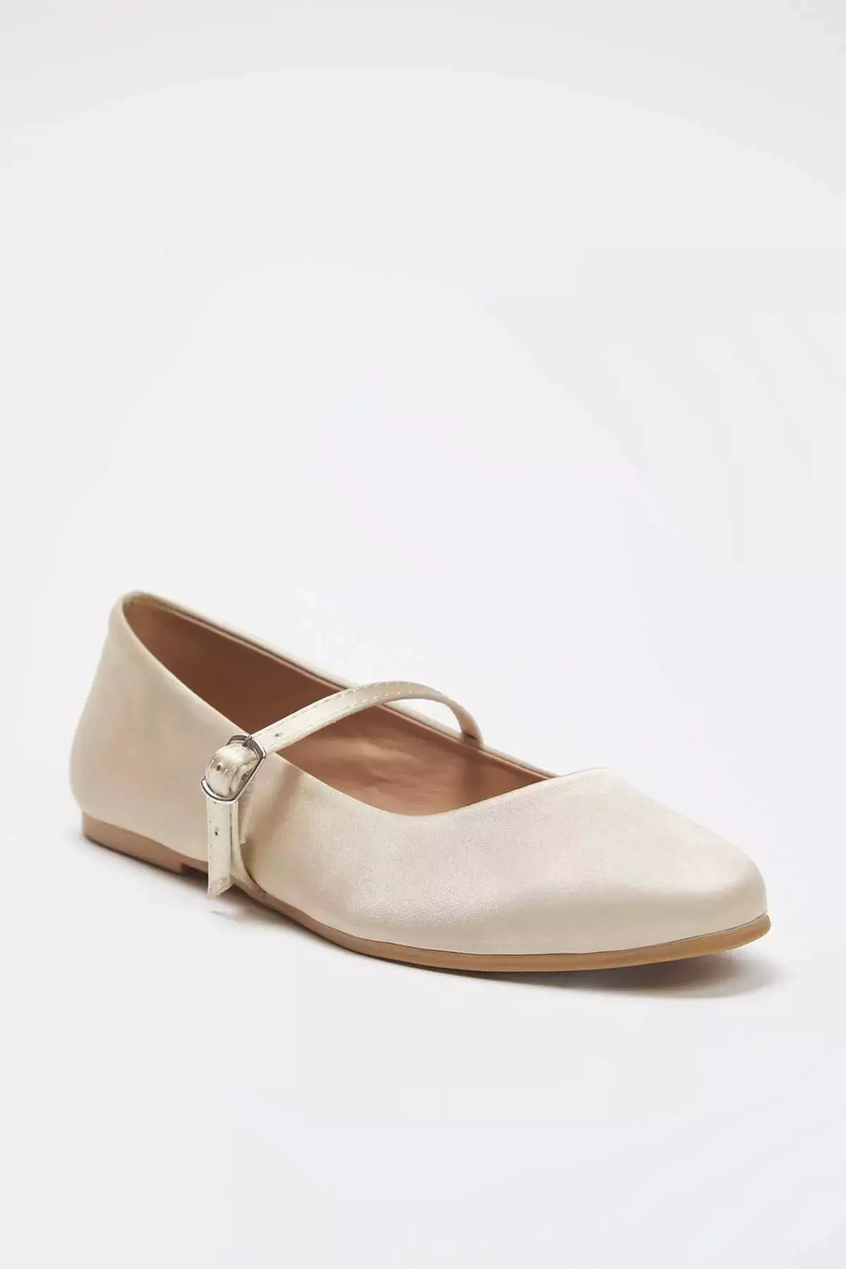 Vanilla Satin Mary Jane, Banded Almond Toe Shoes, Women's Ballerinas Takaw25Be00005