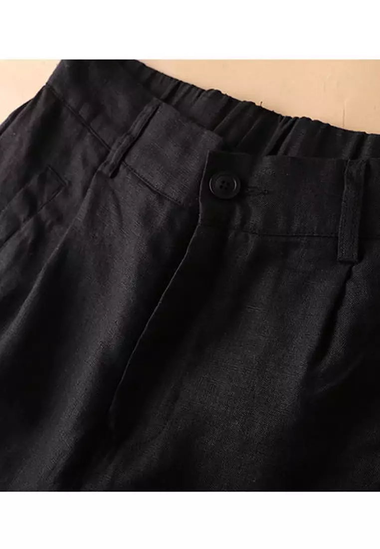 Loose Straight Cotton-flax Cropped Shorts RZ9112