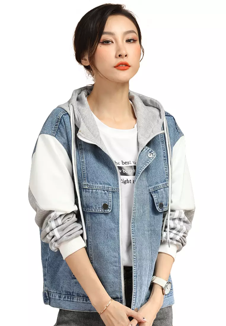 Loose Stitching Hooded Denim Jacket