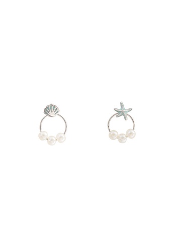 ZITIQUE silver Women's Starfish & Shell Pearl Unsymmetrical Earrings - Silver D5B2FAC4D5B810GS_1