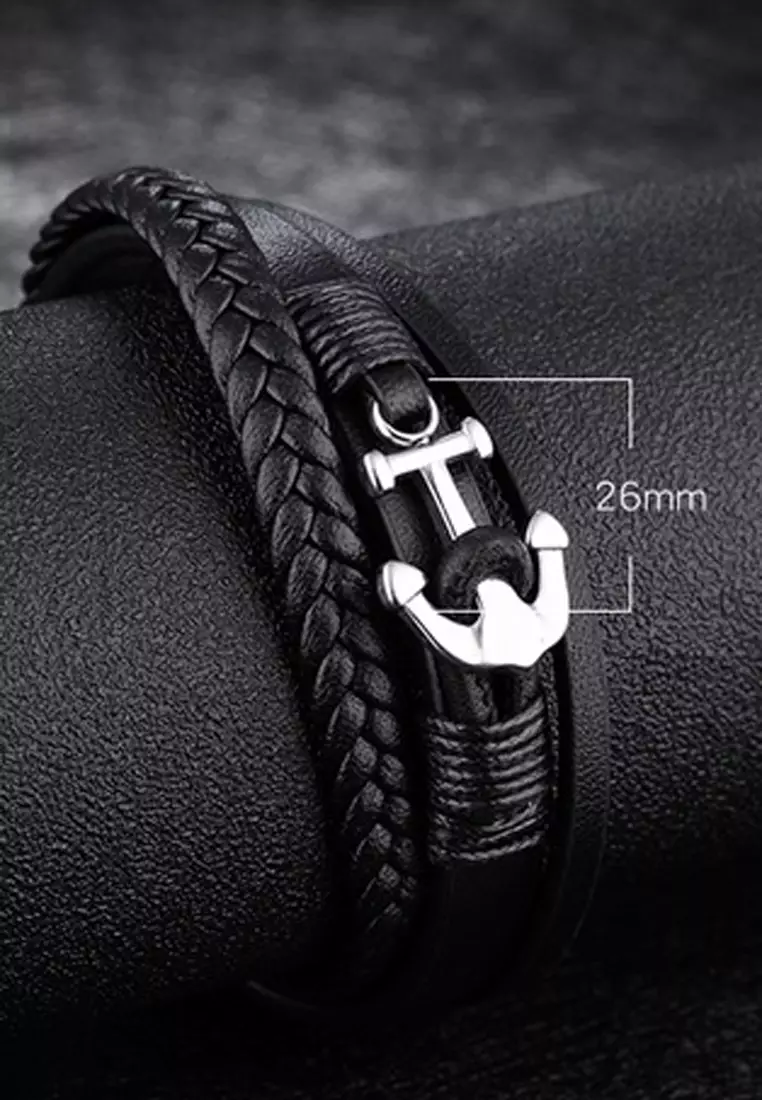 Mens leather hotsell anchor bracelet