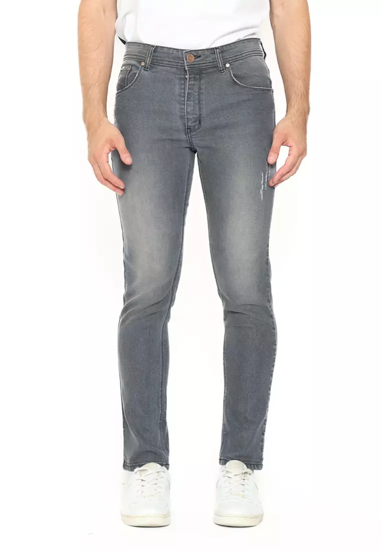 Slim Fit Jeans Thumbs Up Grey Aksen Rips 132304