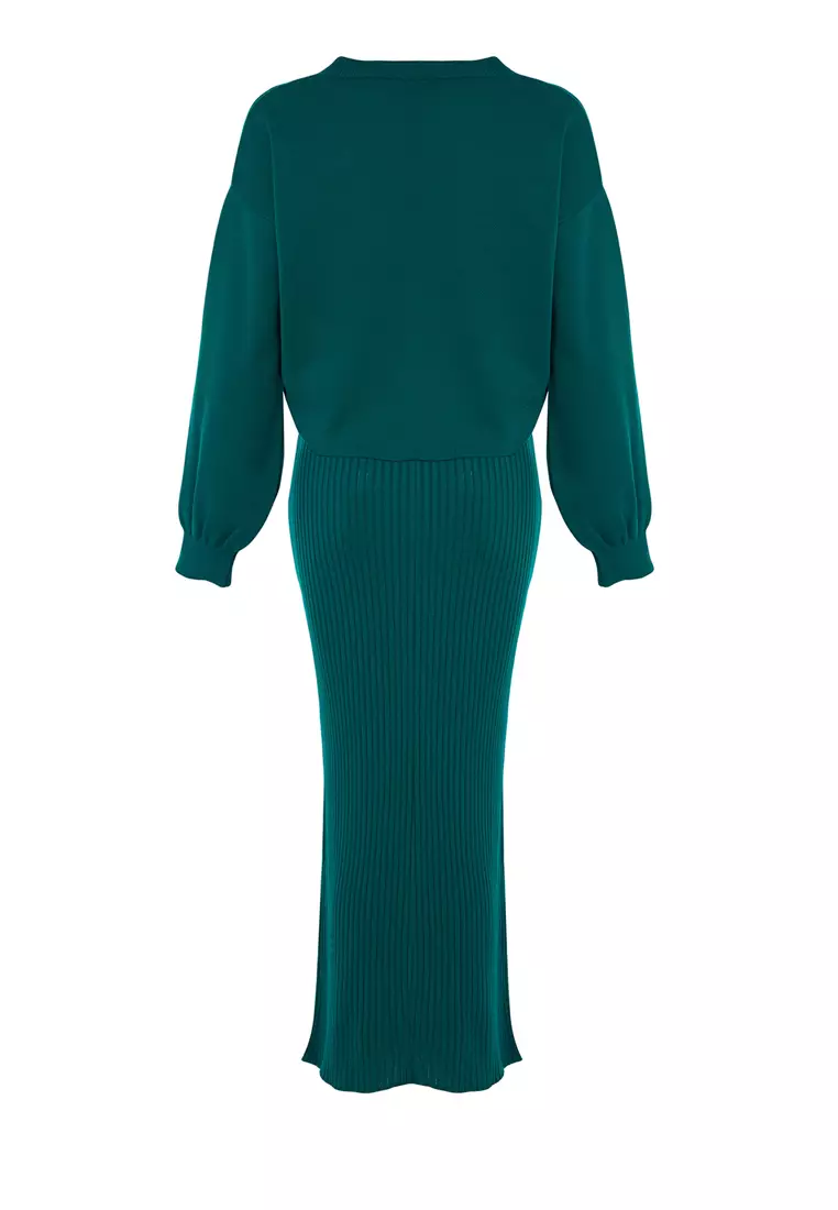 Green Midi Knitted Sweater-Dress Set TWOAW25EL00060