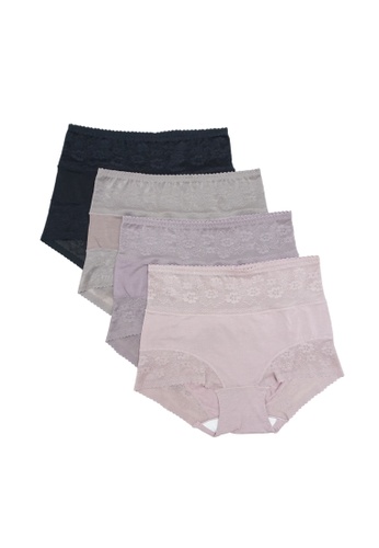 Kiss & Tell multi 4 Pack Leah High Waisted Cotton with Lace Panties Bundle B 7CE74US05F20DBGS_1
