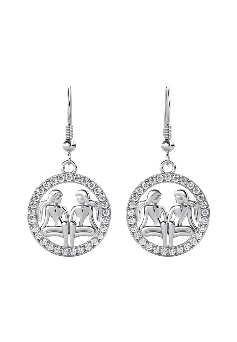Horoscope Circlet Hook Earring GEMINI WG  - Anting Crystal Swarovski by Her Jewellery