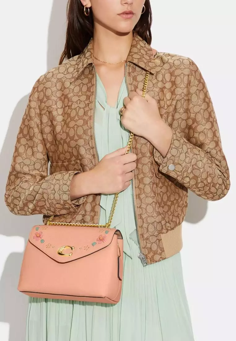 Coach Tammie Shoulder Bag With Floral Whipstitch Faded Blush Multi