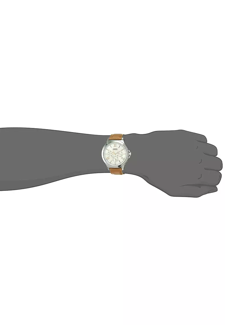 Casio - Jam Tangan Pria - Silver - Brown Leather Strap - MTP-V300L-7A2UDF