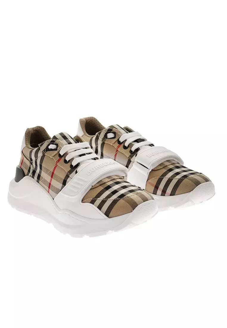 Buy Burberry Check And Leather Women's Sneakers in Archive Beige
