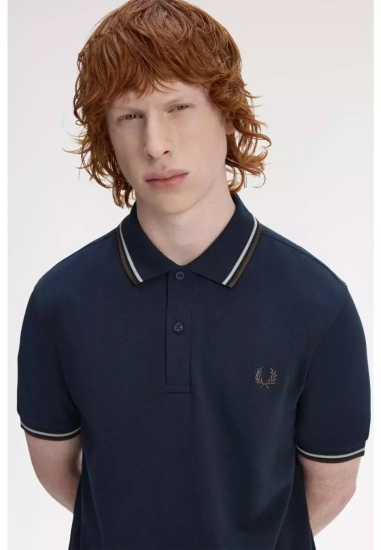 Fred Perry M3600 Twin Tipped Fred Perry Shirt (Navy / Warm Oat / Burnt Tobacco)