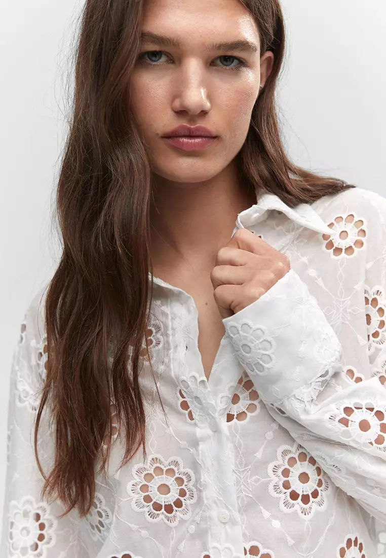 Buy Mango Embroidered Openwork Shirt Online | ZALORA Malaysia