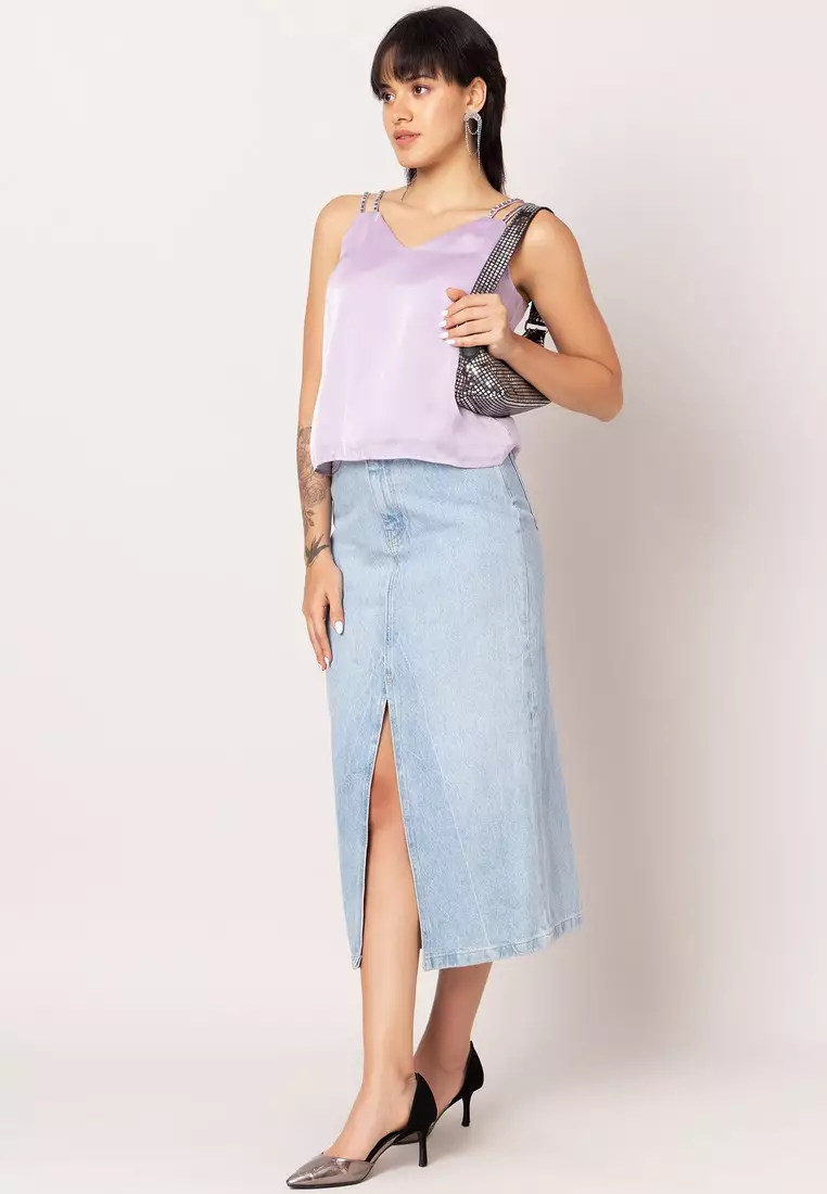 Lilac Embellished Strappy Top