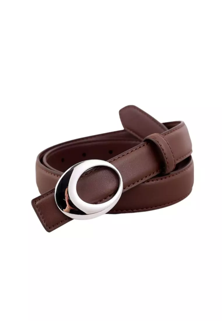 Genuine leather belt for women with vintage gold arc buckle decoration
