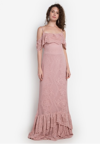 Shop Fatima Beltran Clothing Line Cold Shoulder Lace Long Gown