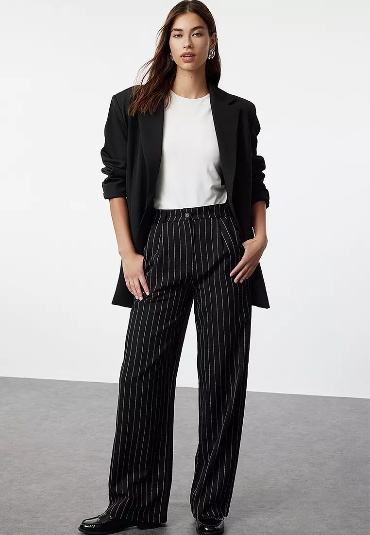 High Waist Wide Leg Striped Trousers