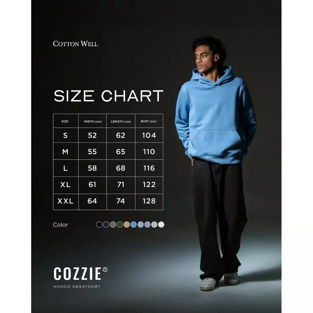 Cotton Well Cozzie Hoodie Sweatshirt with Hidden Pocket Grey | Jaket Pullover Fleece dengan Kantong Tersembunyi Abu