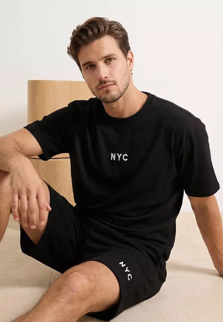 Black Loose Fit Embroidered 100% Cotton Knitted Tracksuit Set Tmnss26Em00005