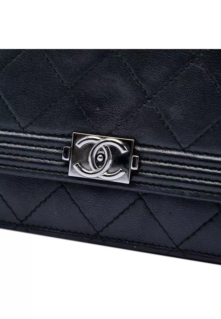 Pre-Loved Chanel Quilted Lambskin Boy Wallet On Chain