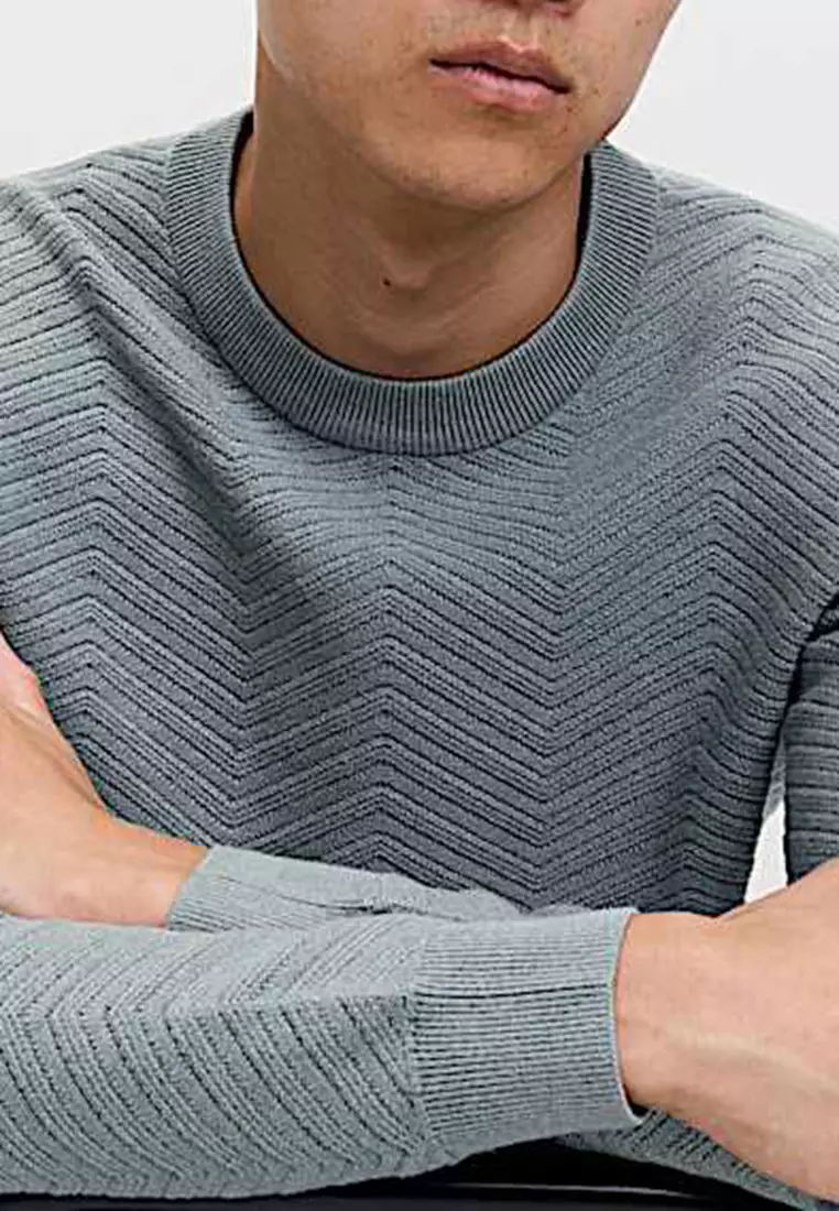 Cotton Blend Herringbone Crew neck Jumper