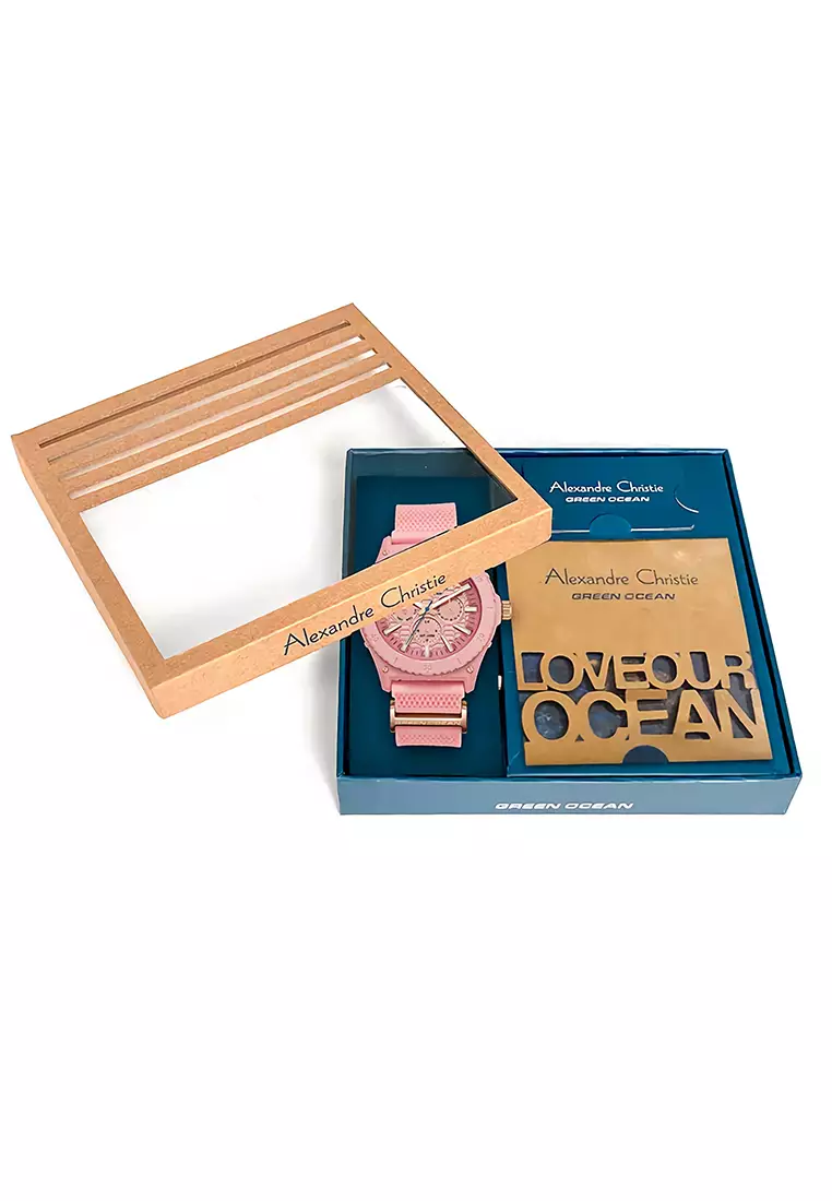 Alexandre Christie Green Ocean - Jam Tangan Wanita - Pink - Rubber Strap - 6584 MFRRGPN