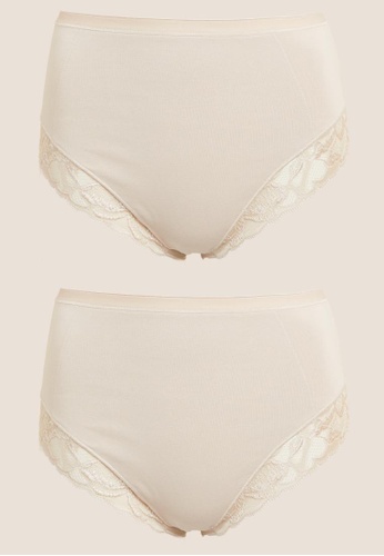 MARKS & SPENCER beige M&S 2pk Firm Control High Leg Knickers 63496US4A82B7BGS_1
