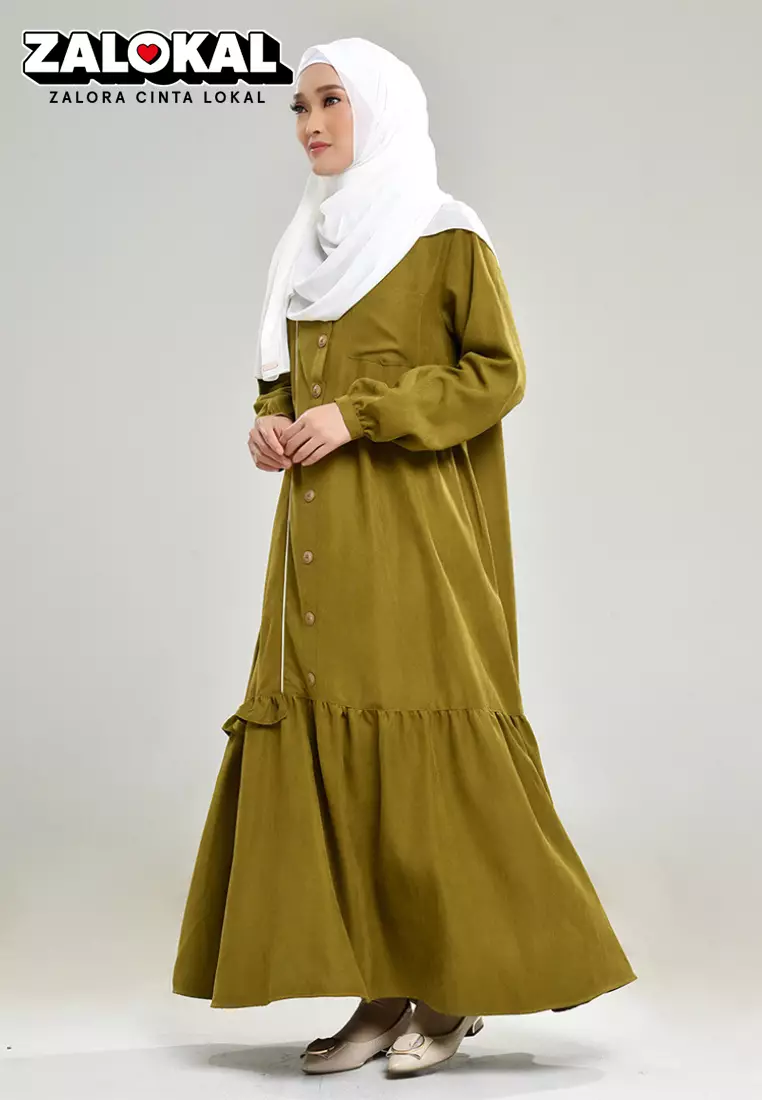 Rabbani Gamis Dress Muslim Wanita Dreslim Hadid Exclusive Olive