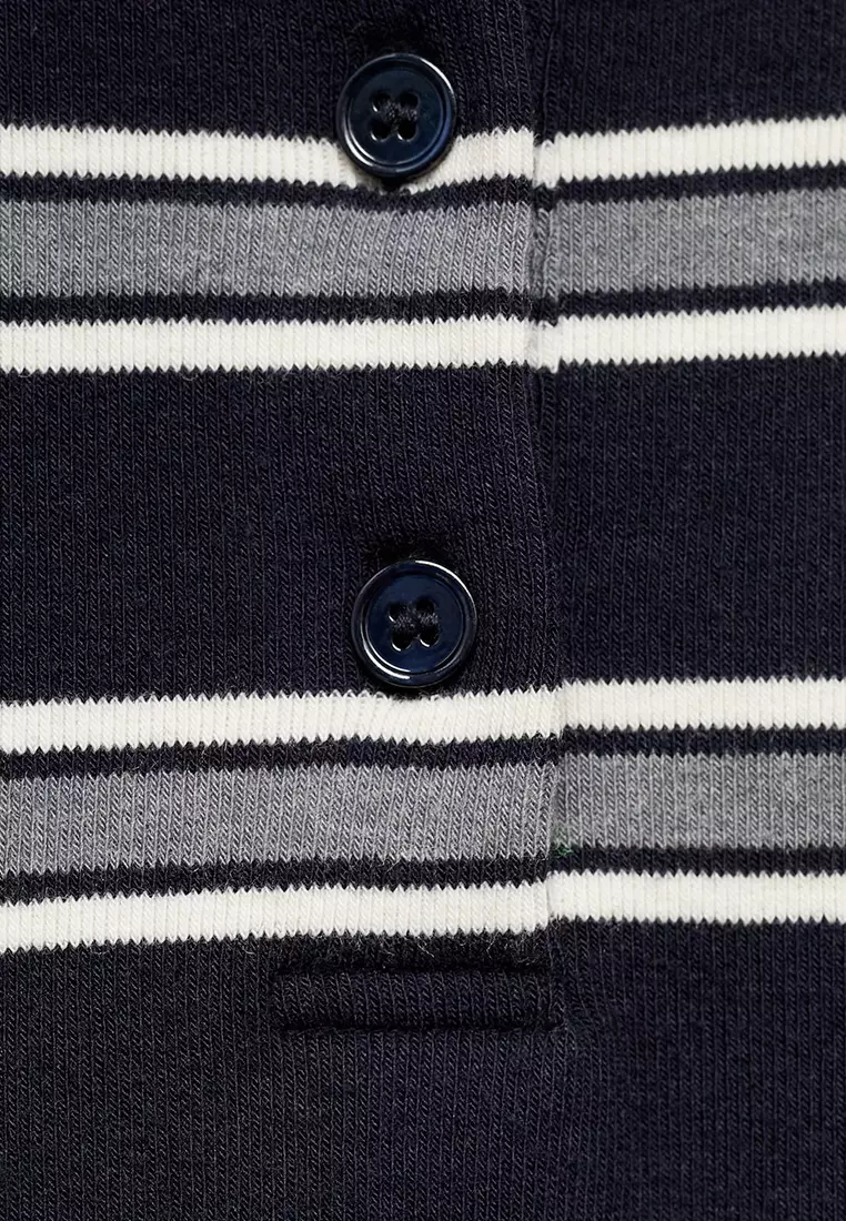 Striped Polo-Neck T-Shirt