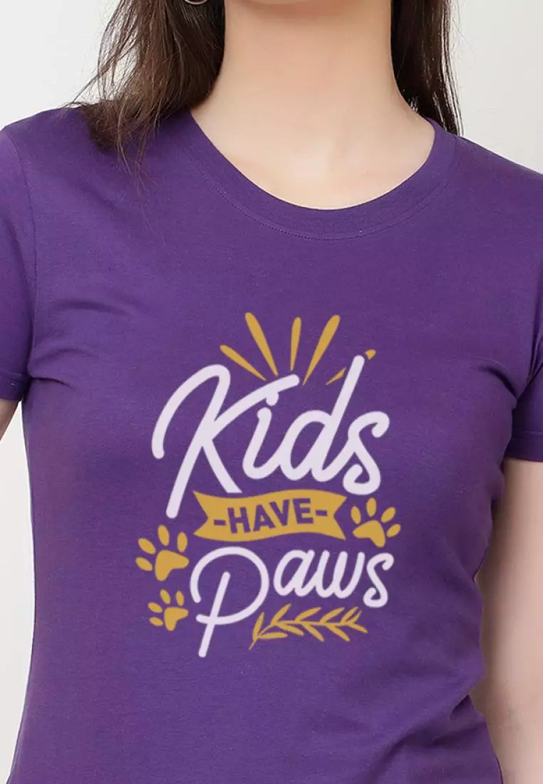 Kids HavePaws Relaxed Short Sleeve Stylish Purple Cotton Casual Graphic Print Tee/TShirt