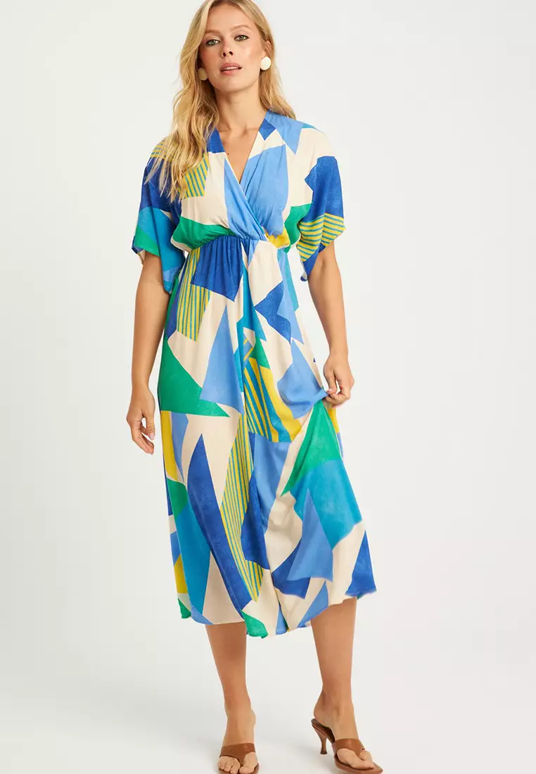 Patterned Double Breasted Midi Dress