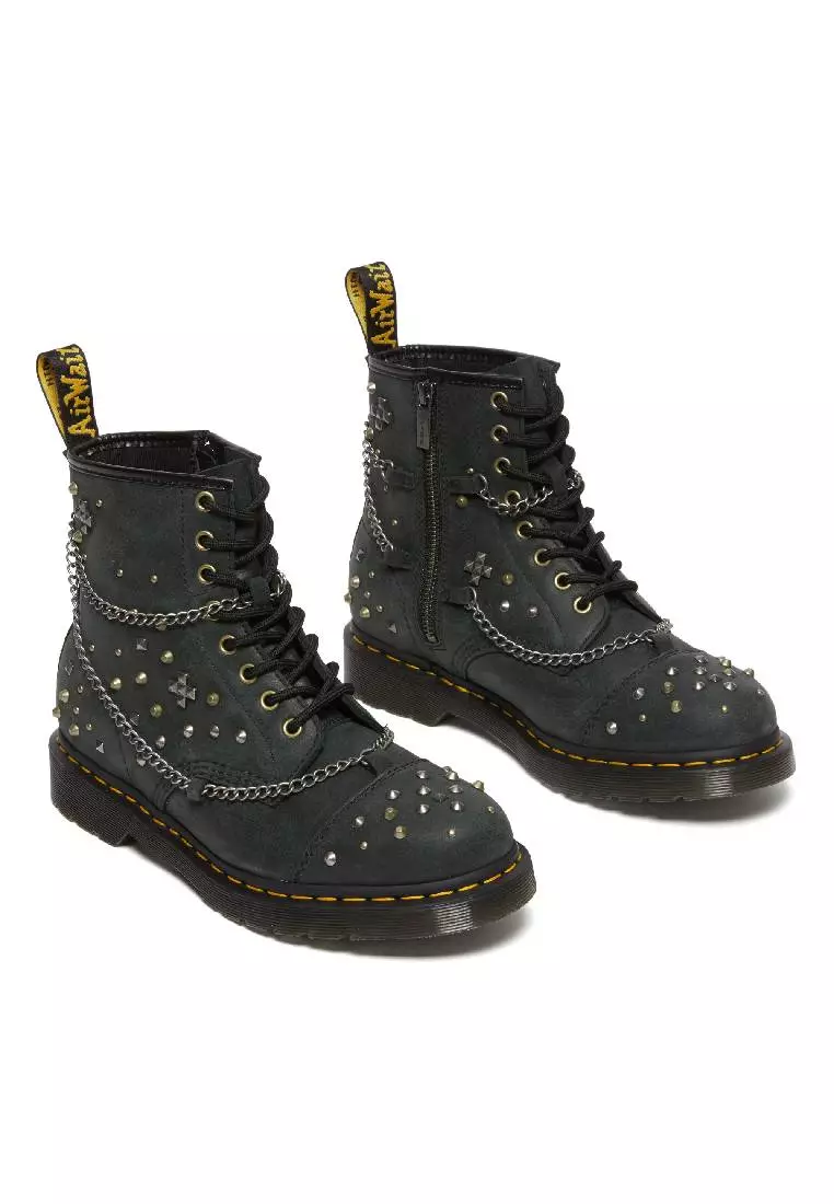 Buy Dr. Martens 1460 STUDDED CHAIN LEATHER LACE UP BOOTS Online