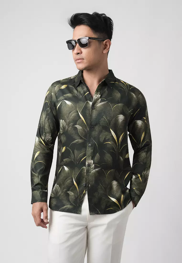 Green Magnolia Printing Shirt LS