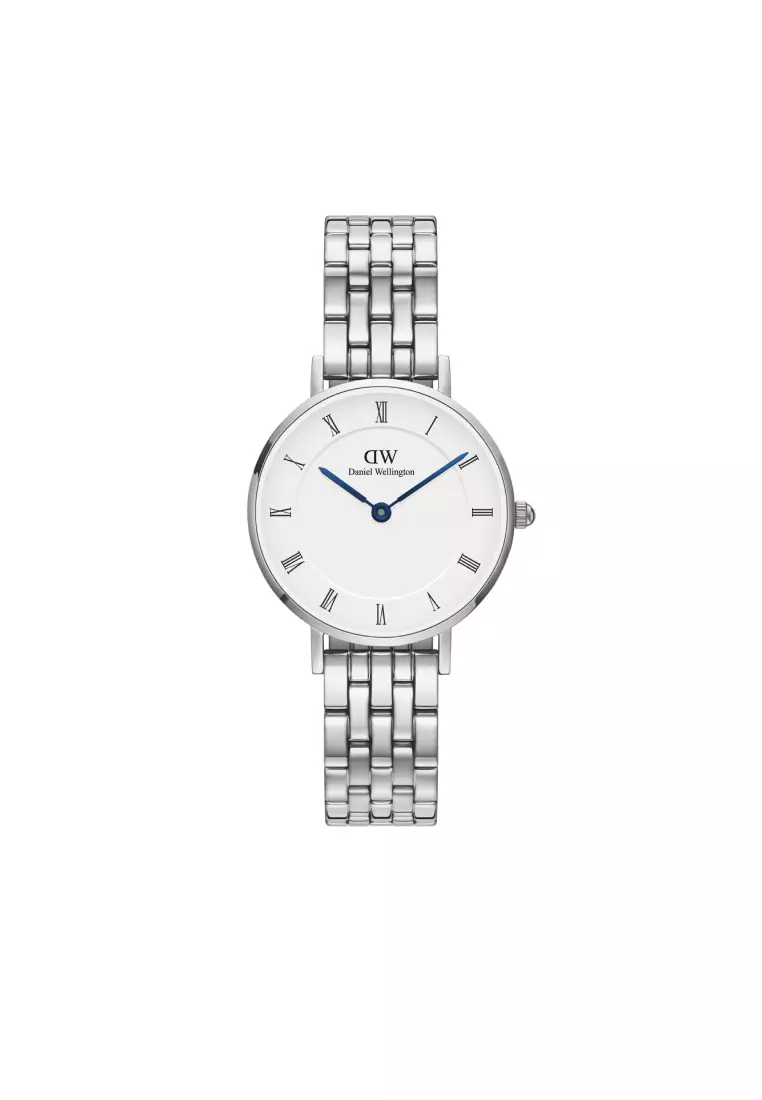 Petite Roman numerals 28mm 5-Link Silver White Dial - Fashion Watch for women - Stainless Steel Strap Watch - Female Watch - DW Official - Authentic