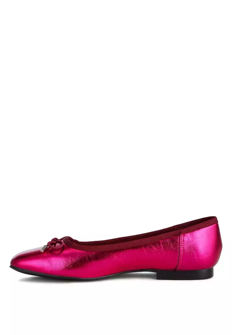 Fuchsia Metallic Pleather Bow Ballerinas