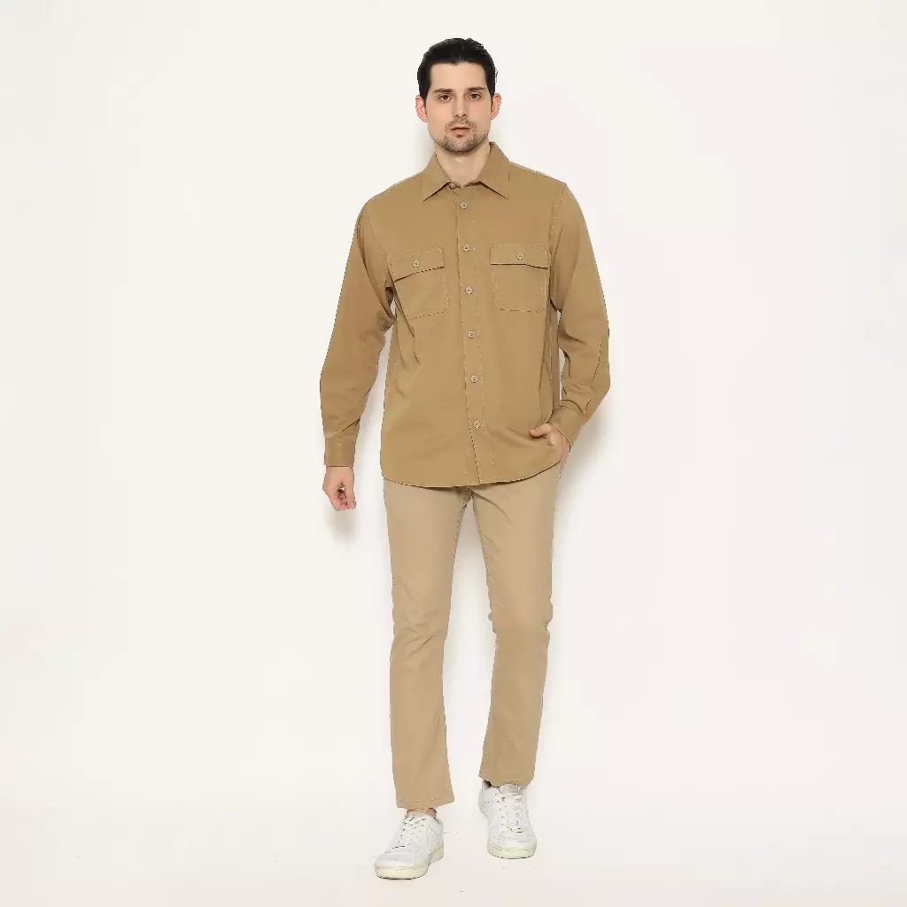 AMK Kemeja Polos Oversize Lengan Panjang SHS GIANT L/S Khaki
