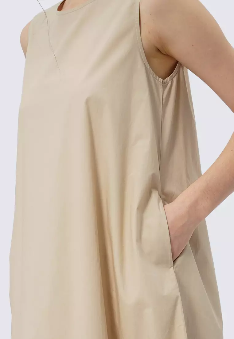 Sleeveless Balloon Midi Dress KHAKI