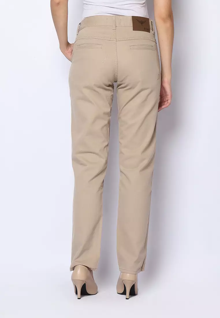 Twill Celana Panjang Wanita Slim Fit Cheerful Light Khaki 222508
