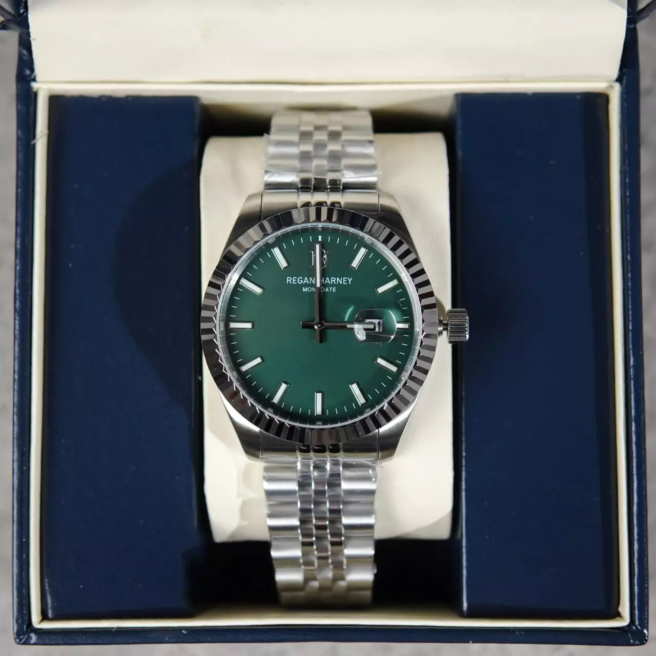 Jam Tangan REGAN HARNEY RH 012-04 MONODATE GREEN STAINLESS STEEL WATCH 100% ORIGINAL - OS