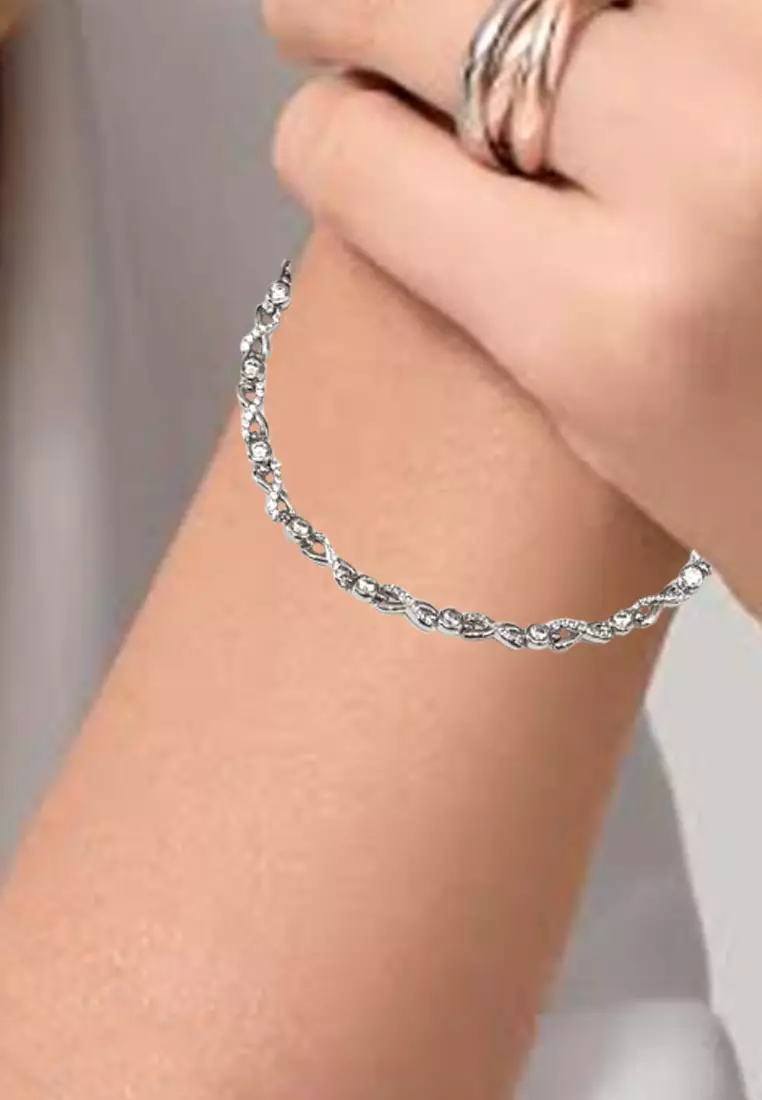 Women's Accessories Criss Cross Diamante Embellished Bracelet Gelang Wanita Silver