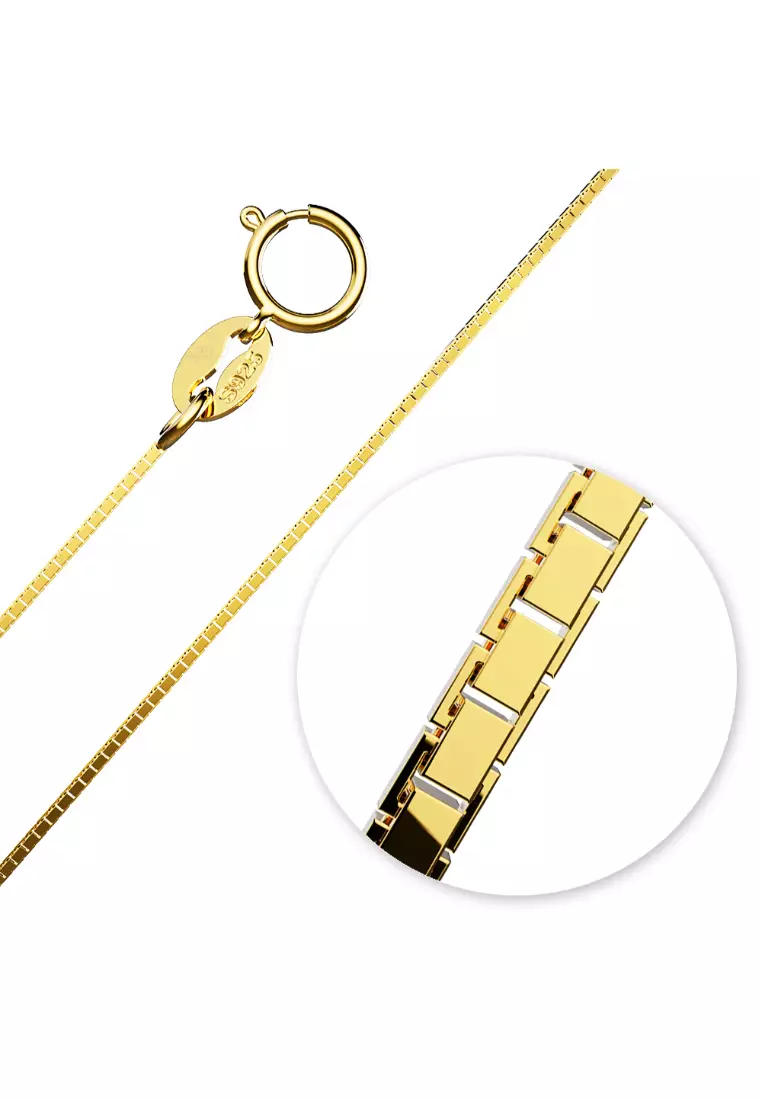 Solid 925 Sterling Silver Box Chain Necklace in Gold Layered