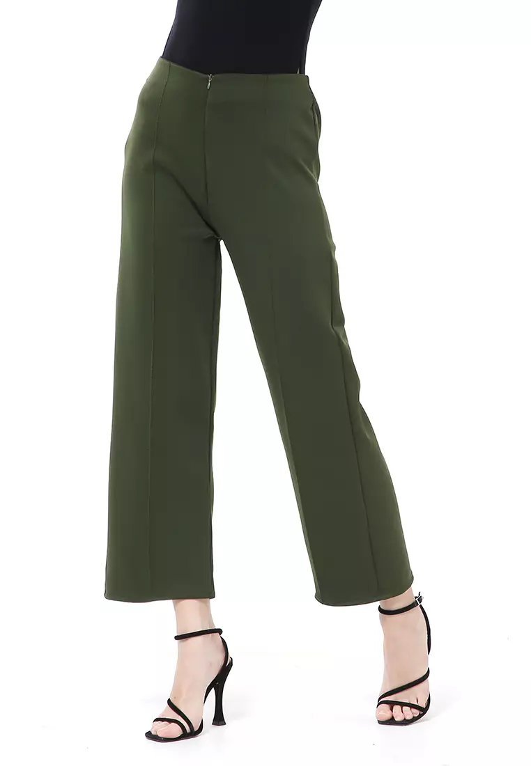 Stella Celana Kerja Wanita Long Pants Kulot Simple Design Material Scuba ORIGINAL - Army Green