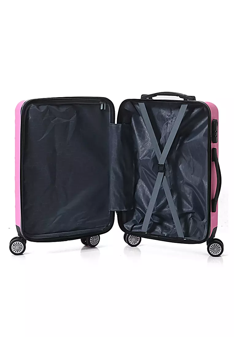 Carlton Koper Hardcase Desain Hexagon Size 20 Inch Suitcase Unisex with Rear Compartment Rubber Slot Material ABS+PVC Coated ORIGINAL - PinkBerbie