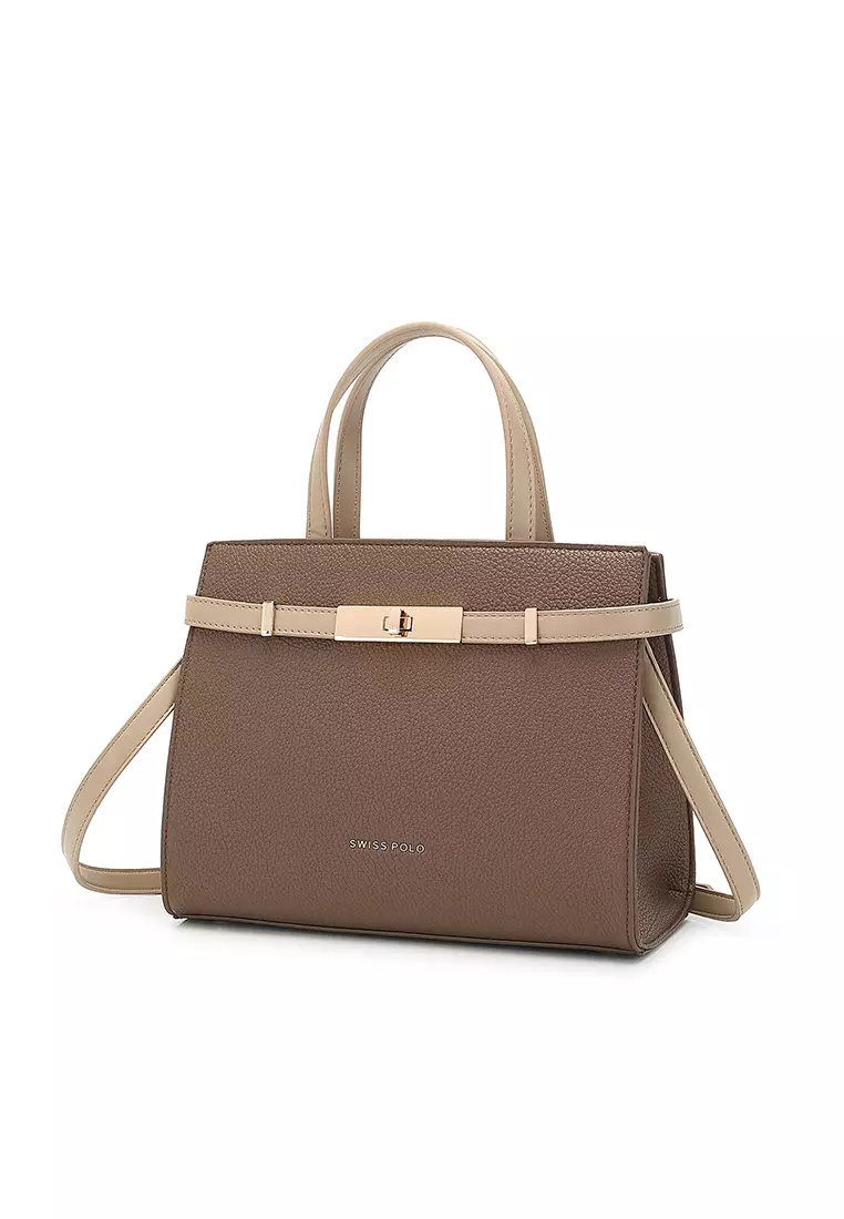 Women's Top Handle Bag / Sling Bag / Crossbody Bag / Shoulder Bag - Dark Brown / Apricot