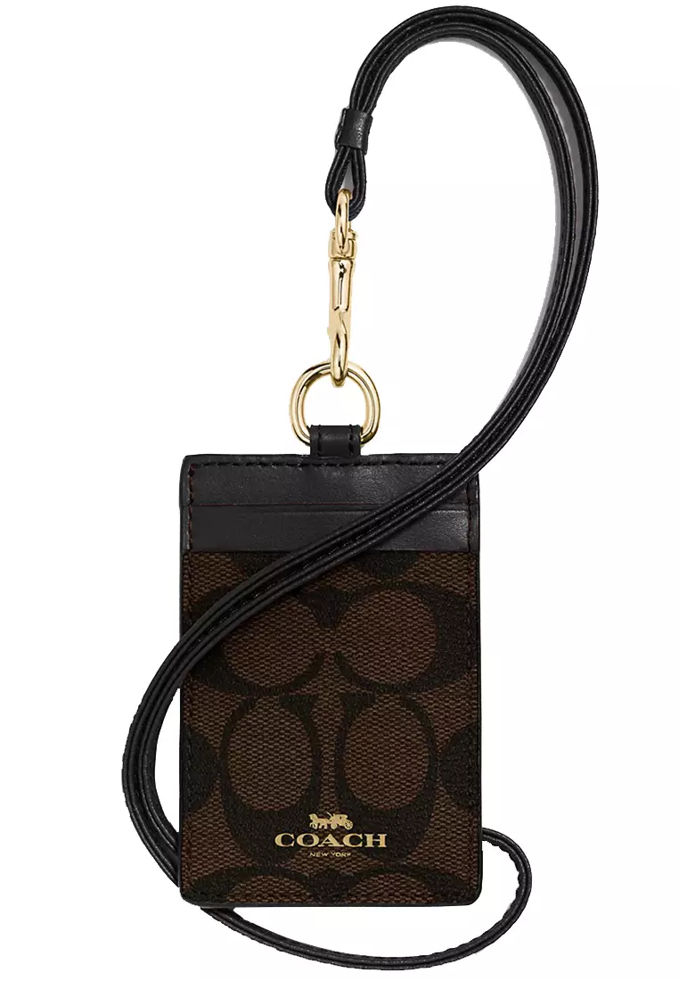  Coach Signature C Brown Black Lanyard, Badge ID Credit Card  Holder 63274 : Office Products