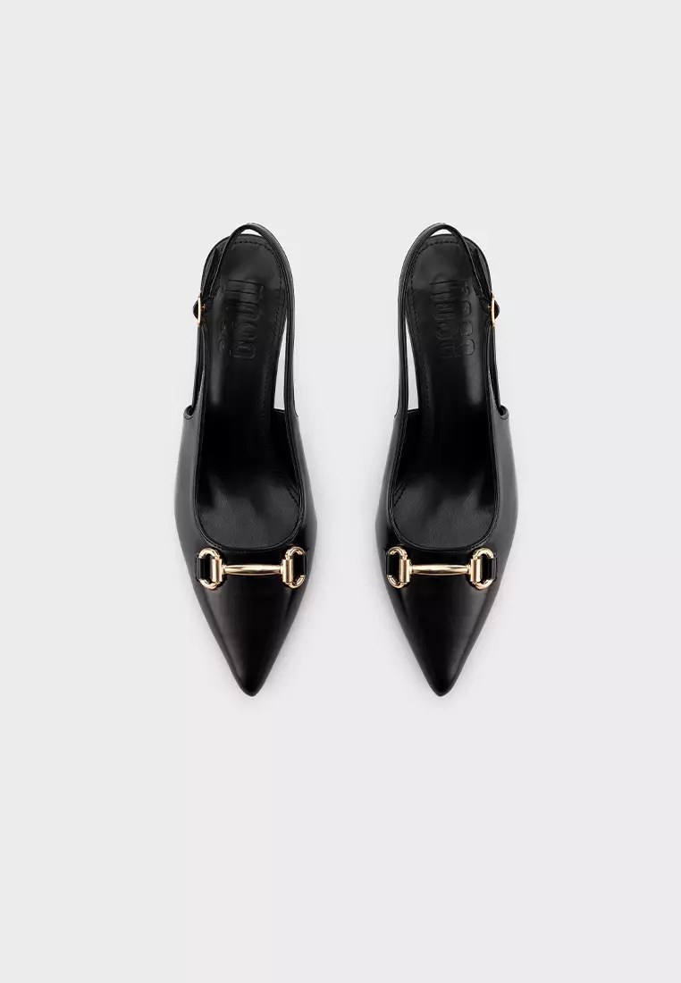 POINTED TOE BUCKLED SLINGBACK MID HEEL