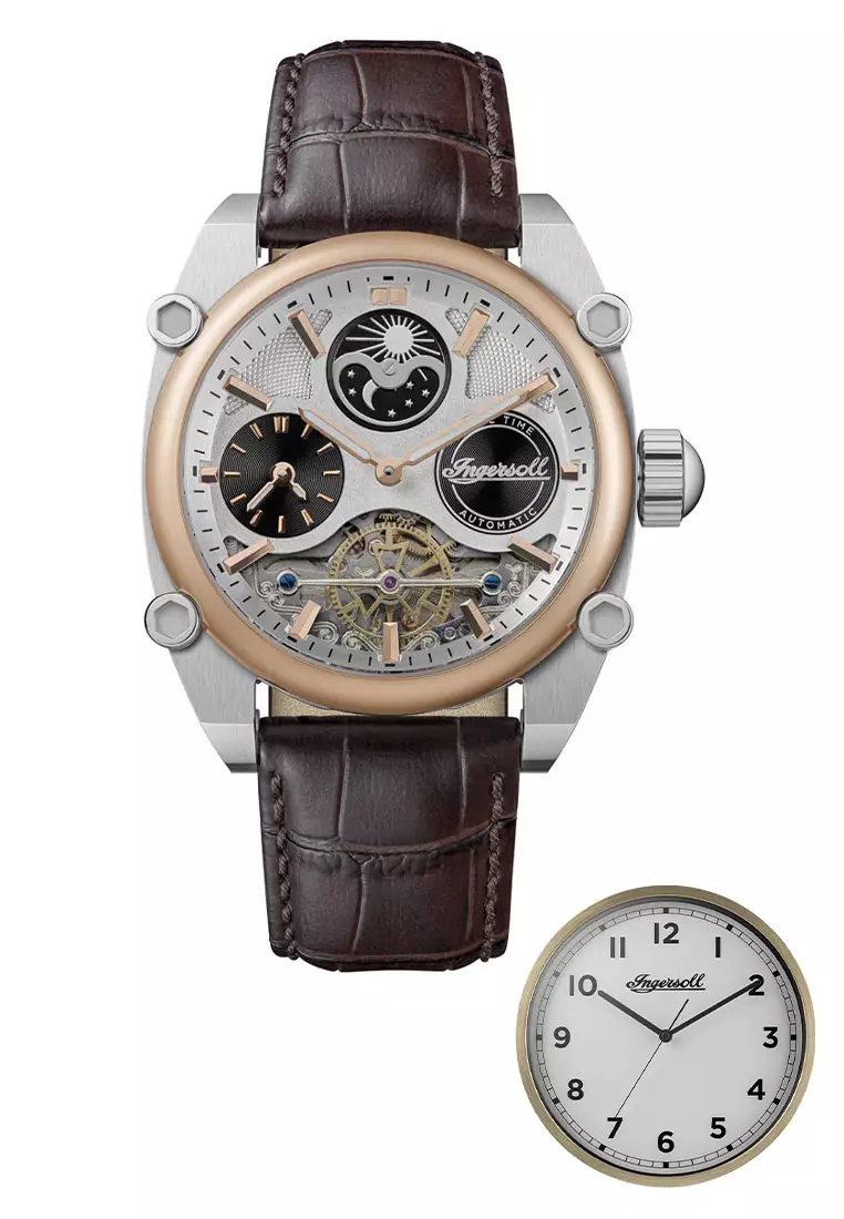 (FREE GIFT) Ingersoll The Varsity Brown Leather Analog Automatic Watch For Men INI15401 IC001GW-GWP