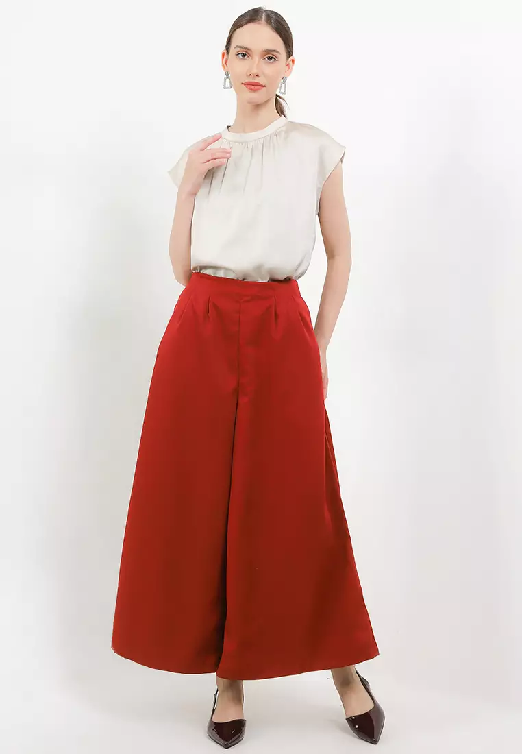 Gathered Waist Wide Leg Pants