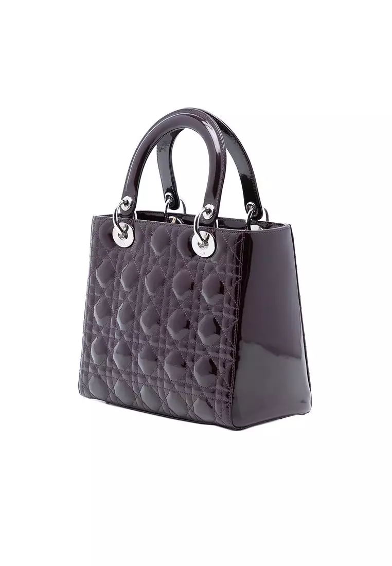 二手迪奧中型漆皮藤格紋 Lady Dior
